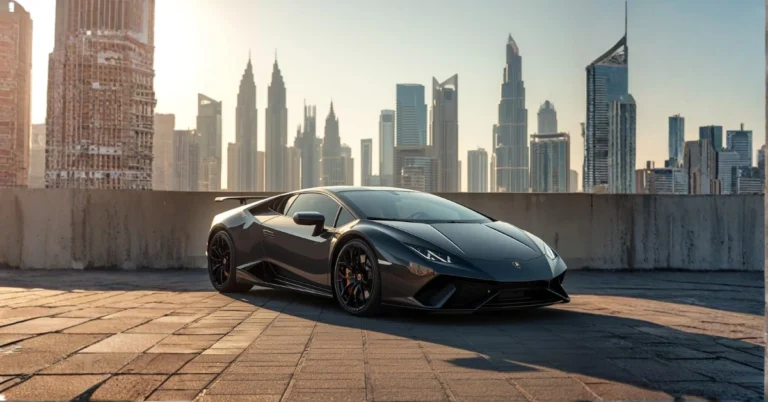 Luxury sports car in urban setting, Lamborghini Rental Requirements in Dubai