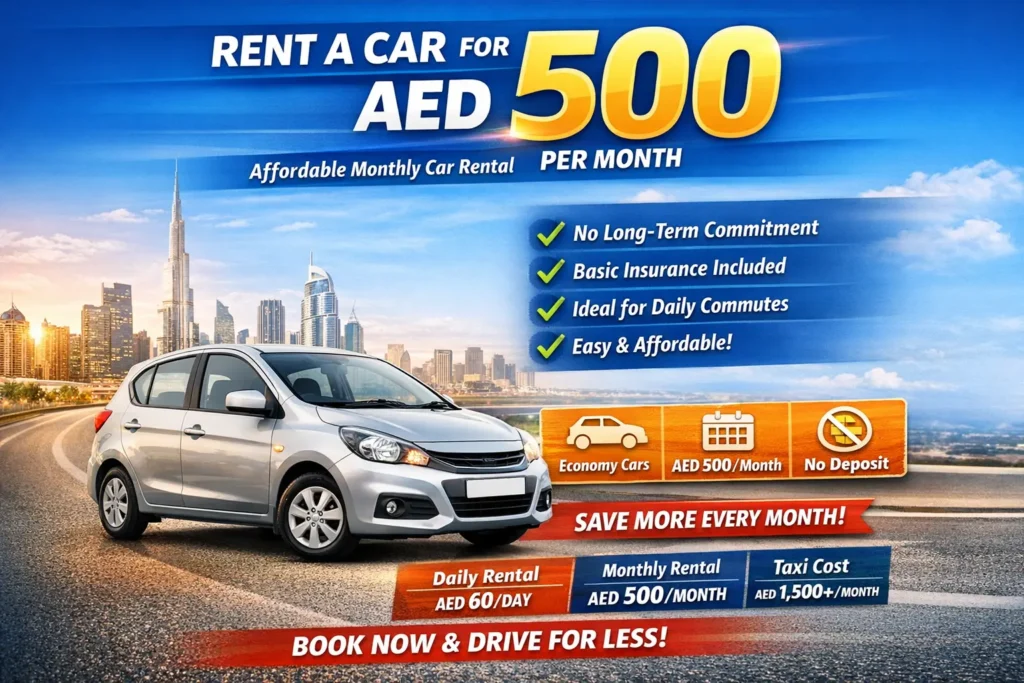 Rent a Car for AED 500 per Month – Affordable Monthly Car Rental Deals